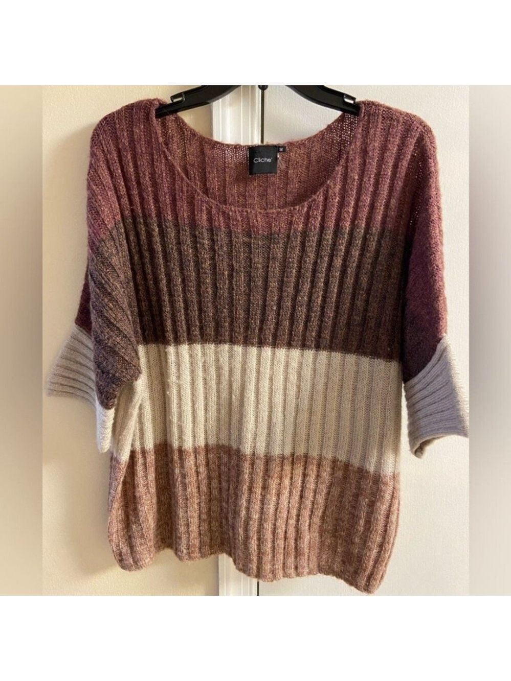 Cliche Cozy Striped Sweater in Burgundy and Cream Medium